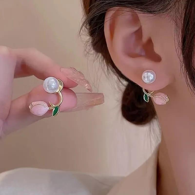 AVR JEWELS Stylish Korean Artificial Rose Stud Earrings For Women and Girls